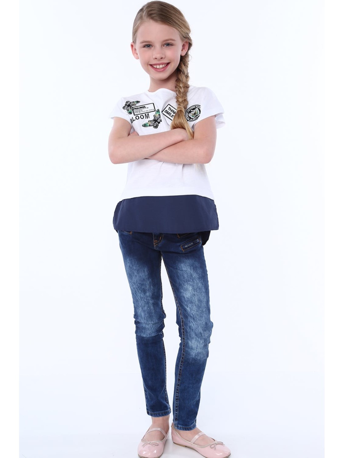 Tricou fete din materiale combinate, alb NDZ8212 - Magazin online - Boutique